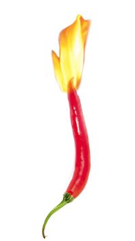An image of red hot chilli pepper with flame