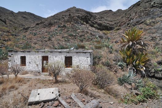 Empty White Abandoned Building in the Desert , in Canary Islands, Spain