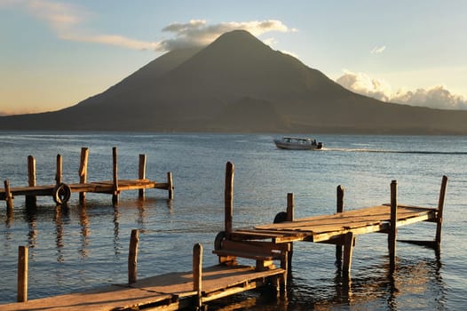 Pier on the Atitlan Lake in Guatemala at Sunset