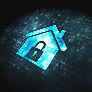 Safety concept: pixelated Home icon on digital background, 3d render