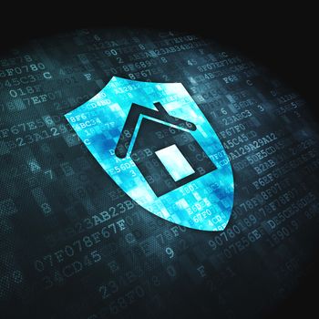 Business concept: pixelated Shield icon on digital background, 3d render