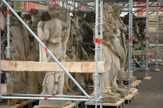 Statues waiting for renovation in Sanssouci park in Potsdam Germany