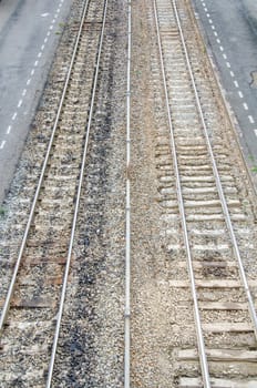 Two parallel railroad tracks.