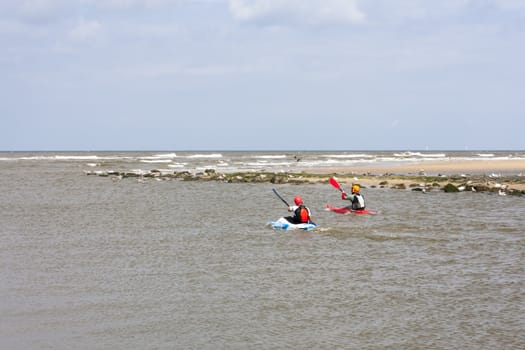 Two sea kayaks, North  Sea, the Netherlands