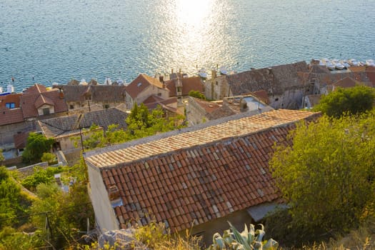 View of the red roofs and the sea, Sibenik, Croatia
