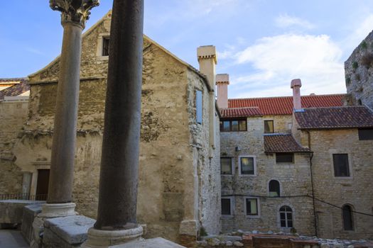 Diocletian palace ruins and cathedral bell tower, Split, Croatia.