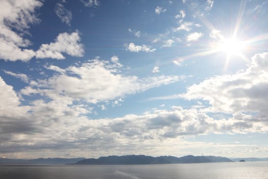 Scenic panorama of fjord and mountains in northern Norway