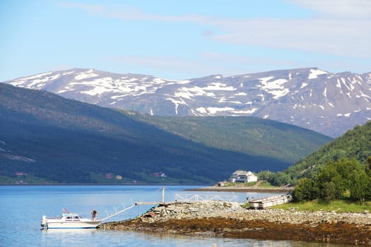 Beautiful Village in fjord coast of northern Norway