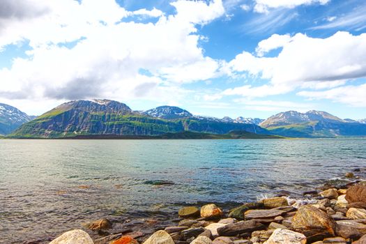 Idyllic view of and mountains of Norway, HDR