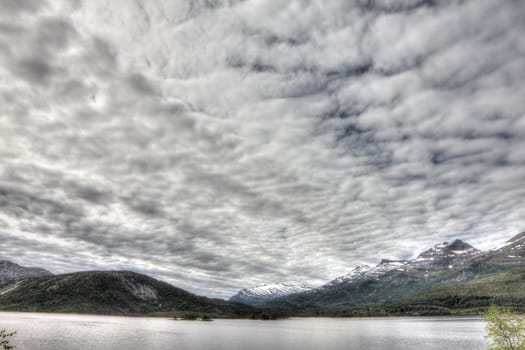 Arctic mountains and fjord in northern Norway at summer