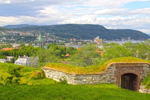 Panoramic view on city of Trondheim in summer