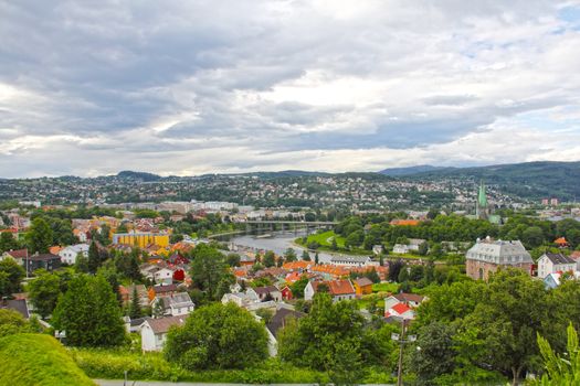 Panoramic view on city of Trondheim in summer