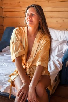 Morning portrait of a young  woman in the camping