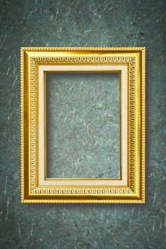 Photo frame on wooden board background texture