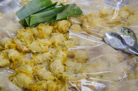 Chinese dumplings filled with pork and spring onions. Dim Sum