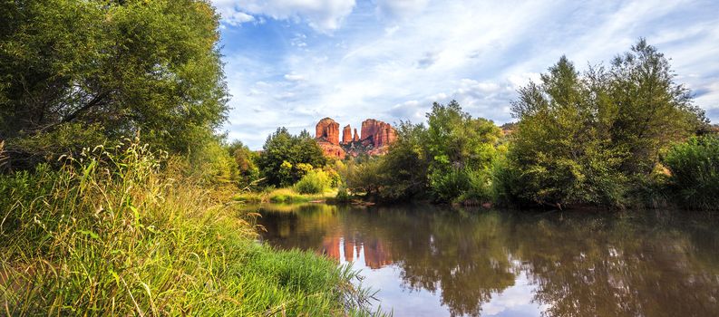 Panoramic view of Cathedral Rock in Sedona, Arizona.