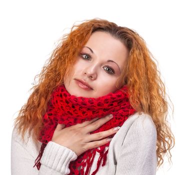 young red haired woman with scarf on a winter day