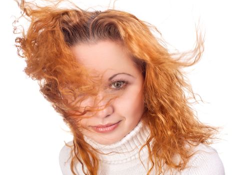 Young attractive girl with flying hair