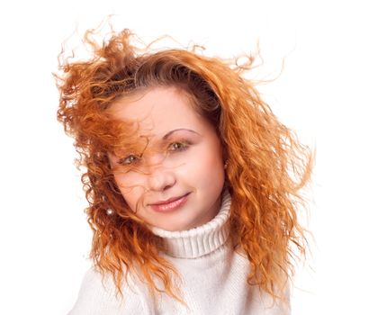 Young attractive girl with flying hair