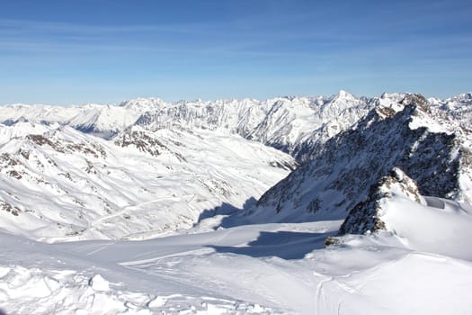 Winter landscape with top of alps, Solden, Austria