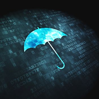 Protection concept: pixelated Umbrella icon on digital background, 3d render