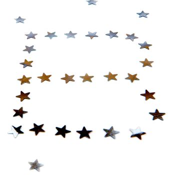 a gold and silver letter B made of stars on a white background