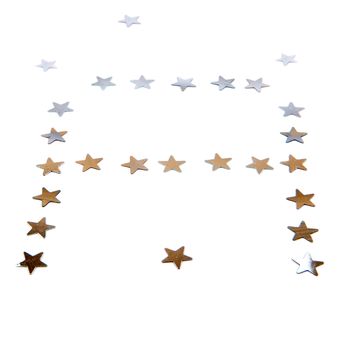 a gold and silver letter A made of stars on a white background