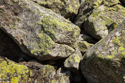 Mountain alpine valley stones rocks. High Tatras, Slovakia
