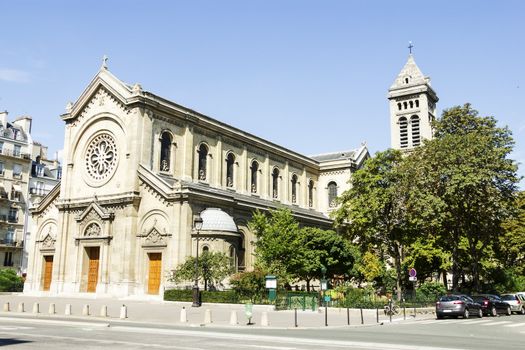 Facade of a cathedral  in Paris, France