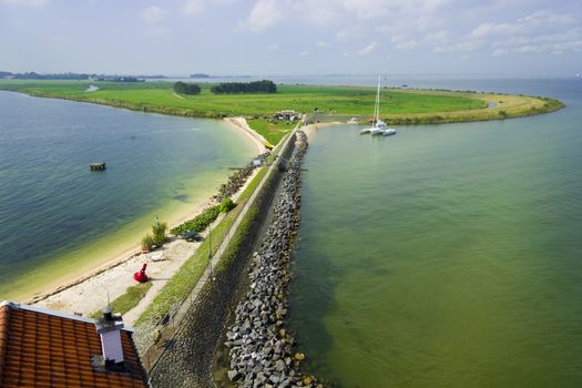 View of the bay from the lighthouse on a sunny day, Marken, the Netherlands