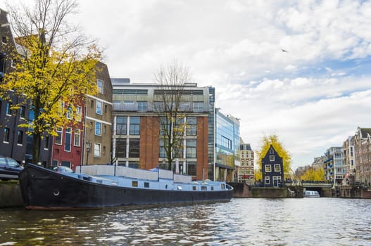 View on a canal in Amsterdam in late autumn