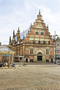 Old typical Dutch house into the sunset, Haarlem, the Netherlands