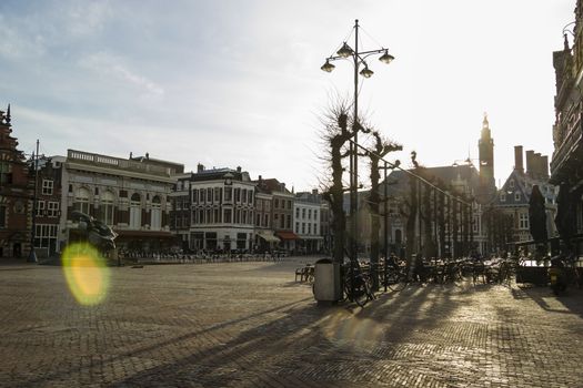 Old typical Dutch house into the sunset, Haarlem, the Netherlands