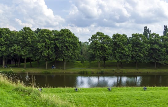 Summer landscape at the medieval fort of Naarden in the Netherlands