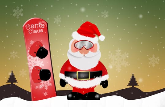 Santa Claus with snowboard