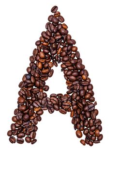 Coffee beans laid out the letter isolated on white background