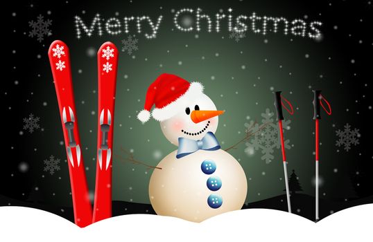 snowman with ski for Christmas