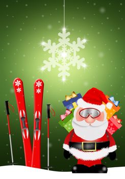Santa Claus with ski for Christmas