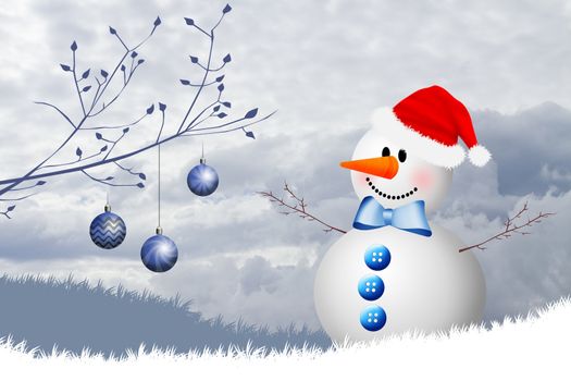 Snowman with Santa Claus hat