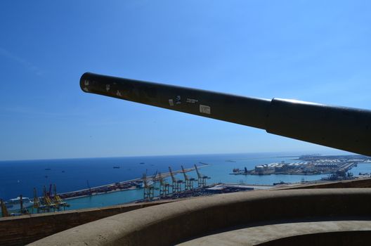WW2 gun emplacement over looking Barcelona harbour.
