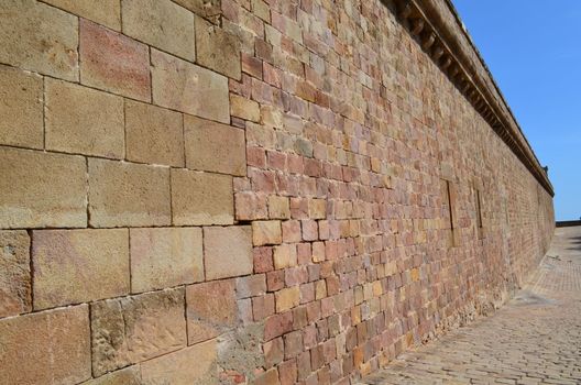 Large fortress wall belonging to Castle Montjuic in Barcelona,Spain.