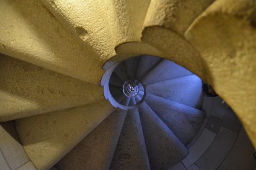 Stone spiral staircase in the Sagrada Familia Cathedral,Barcelona,Spain.