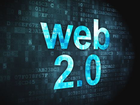 SEO web development concept: pixelated words Web 2.0 on digital background, 3d render