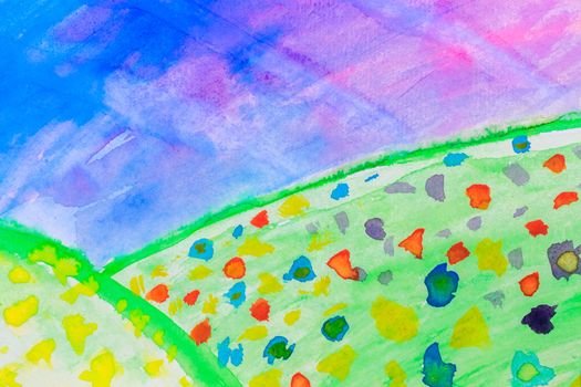 Hand Painted Bright Landscape On Watercolor Paper