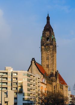 Typical Berlin landscape: tower of old Charlottenburg town hall over city center