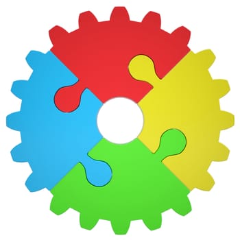 Gear consisting of puzzles. Isolated render on a white background