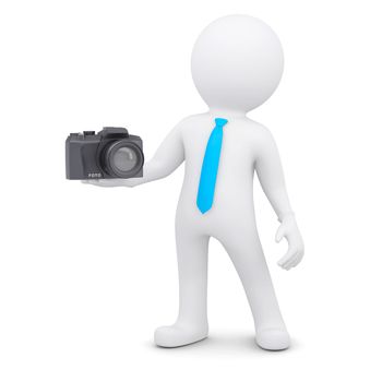 3d white man and a camera. Isolated render on a white background