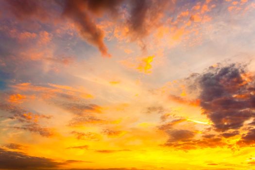 Bright Blue, Orange And Yellow Colors Sunset Sky