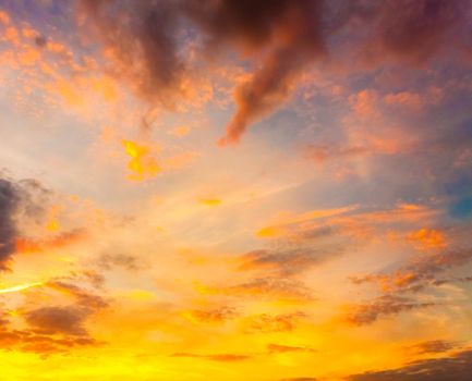 Bright Blue, Orange And Yellow Colors Sunset Sky