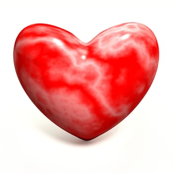 Red marble heart on the white background